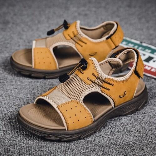 Mens Summer Sandals Super Fiber Leather Beach sandals Slip-ON Male Sandals Soft Comfortabble Outdoor Beach Slippers