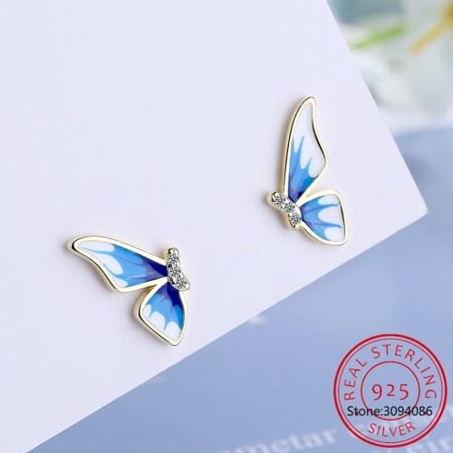 925 Sterling Silver 2021 New Womens Fine Jewelry High Quality Crystal Zircon Simple Wing Butterfly Earrings