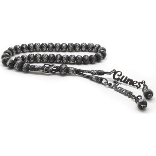 Tesbihane Handwork Sphere Cut Tumbled Color Name Written 1000 Sterling Silver Kazaz Rosary