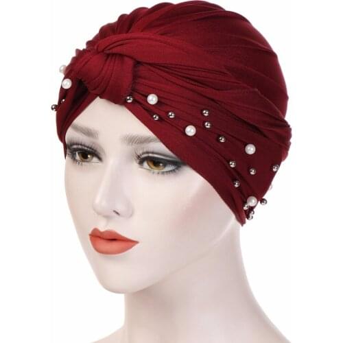 Magic Muslim Women Turban Hats Indian Cap Headwrap Warm Ear Solid Color Stretchy Soft Beanies Hat Bandana For Lady