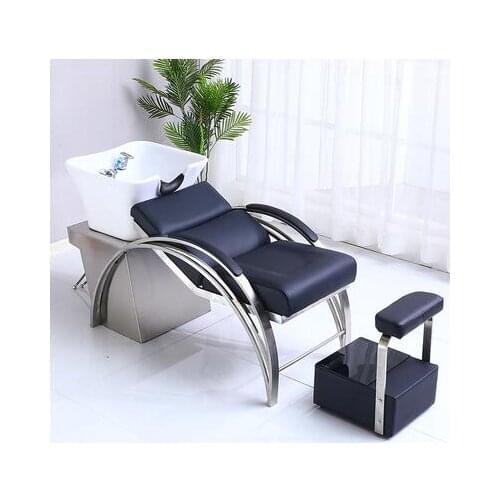 High-grade European-style shampoo bed hair salon special half lying flush bed barber shop hair bed deep ceramic basin