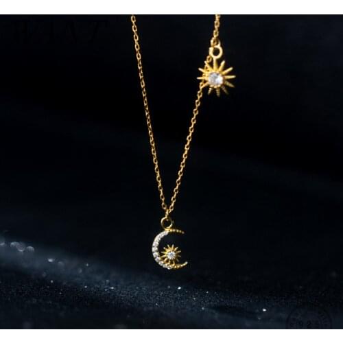 WANTME 925 Sterling Silver Light Star Moon Clavicle Pendant Necklace for Womne Pave CZ Zircon European Fine Jewelry Accessories