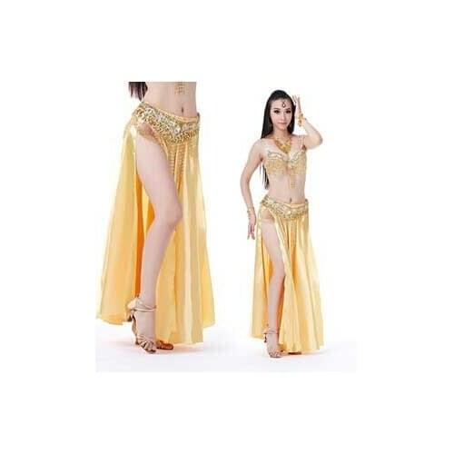 New Satin material 2 side split Belly Dance Skirt with about 12 colors available for Stage performace or dancIing Practice