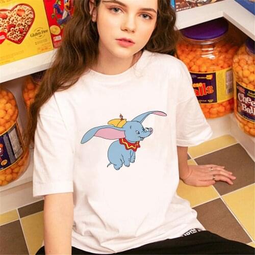Dumbo Print Women Tshirt Short Sleeve Casual Summer O-neck Tshirts Harajuku Kawaii Cartoon T-shirts Streetwear Tee Tops Dropship