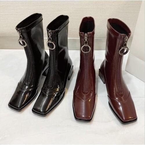 Fashion New Ankle Boots Chunky High Heels Women Autumn Sexy Booties Square Head Elegant Women Pump Mujer Zapatos