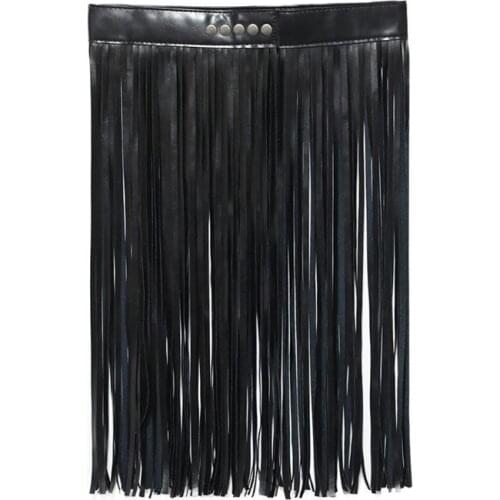 Womens High Waist Faux Leather Tassels Skirt Body Harness Punk Party Clubwear F42F