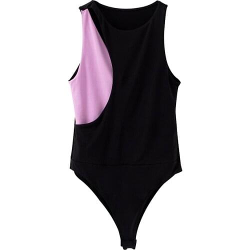 2020 summer womens new retro round neck sleeveless front opening hem snap closure closed colorblock jumpsuit