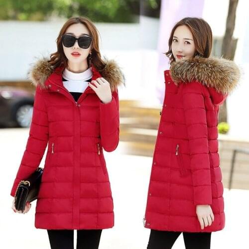 Winter Warm Coat Women Middle Long Parkas Fashion Faux Fur Hooded Womens Overcoat Casual Cotton Padded Jacket X683