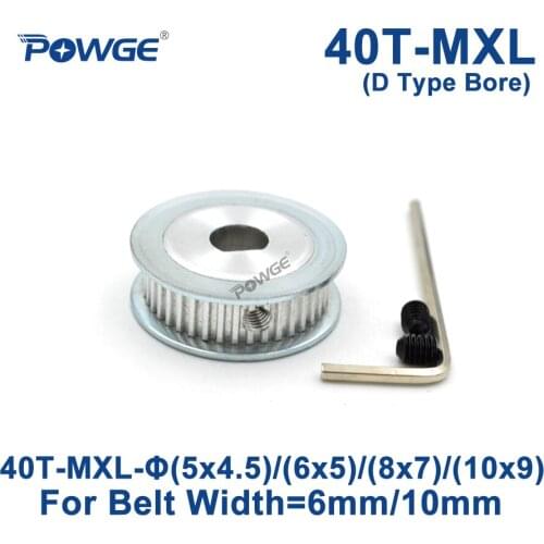 POWGE Trapezoid 40 Teeth MXL Timing pulley D type Bore 5x4.5/6x5/8x7/10x9mm for width 6/10mm MXL Synchronous Belt 40Teeth 40T
