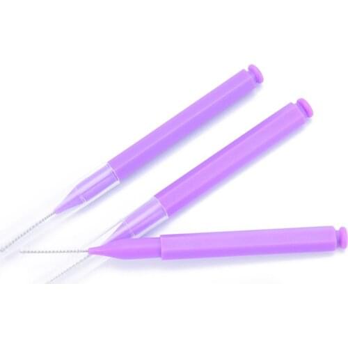 Adults Toothpick Dental Floss 8Pc Push-Pull Interdental Brush Gum Interdental ToothBrush Orthodontic Wire Brush Oral Care Purple