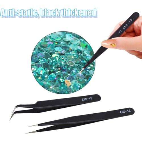 1 Pcs Anti-Static Curved Tweezers Black Stainless Steel Pliers DIY Handicraft Precision Clamp