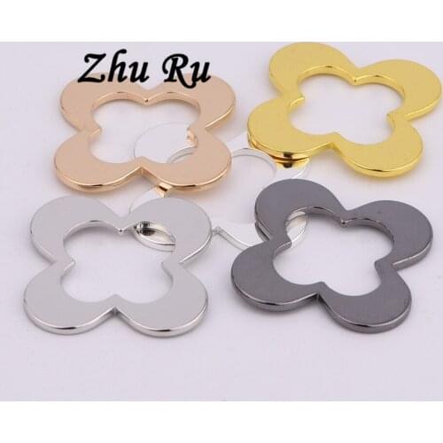 5pcs ZHU RU 23.4*19.2mm Charm Four leaves flower Plum blossom four petals Pendant fit Necklace Jewelry DIY Making Accessories