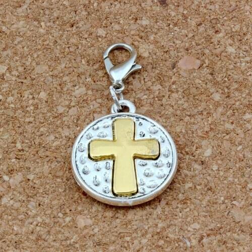 50Pcs Crucifix Cross Religion Alloy Charms Bead With Lobster Clasp Fit Bracelet DIY Jewelry 19.5x36mm A-265b