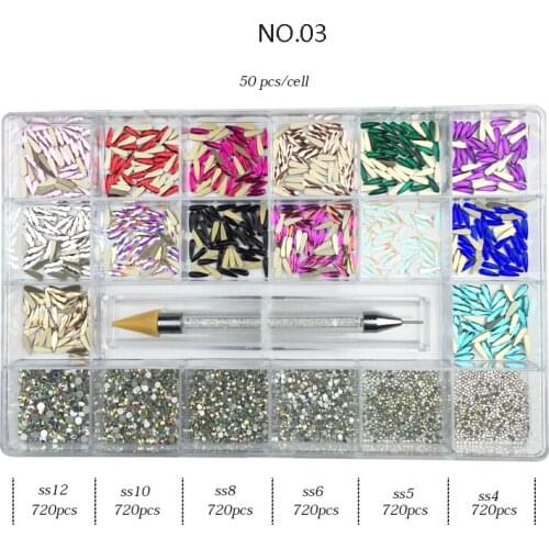 5000Pcs 24 Grid Nail Art Rhinestone Set Multi Shape Crystal Flatback Non Hotfix Glass Diamond Sapphire Fancy Nail Decoration