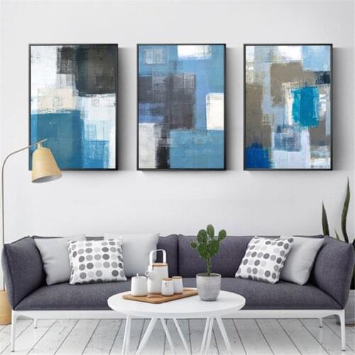 Abstract Blue Color Retro Irregular Pattern Poster Print Canvas Painting Picture Bedroom Wall Art Decoration Can Be Customized