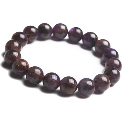 Free Shipping 12mm Natural Genuine Cacoxenite Purple Gold Rutilated Quartz Crystal Round Beads Stretch Bracelets For Women