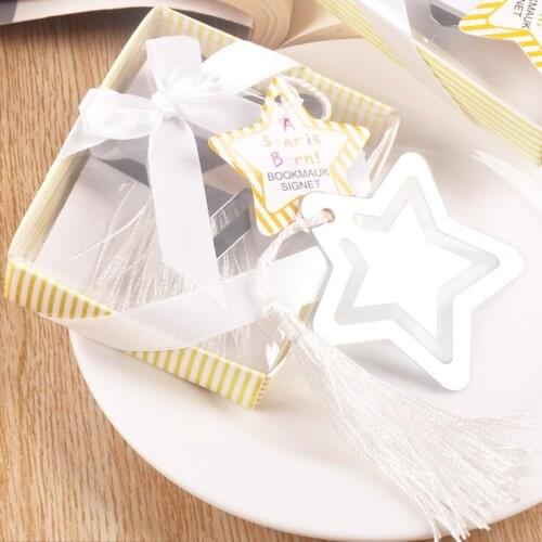 Free Shipping 50pcs/lot Hot Sale "A Star is Born!" Silver Metal Bookmark with White-Silk Tassel Baby Shower/Wedding Favor Gifts