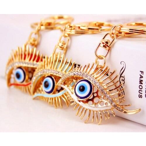 Korean-Style Creative Evil Eye Crystal Key Chain Metal Pendant Eye Eyelash Key Ring Small Gift
