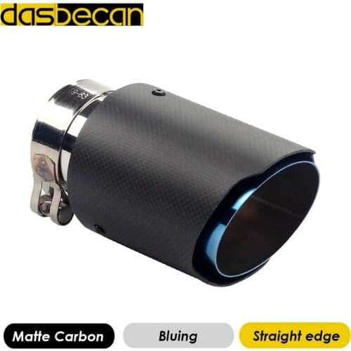 Dasbecan Matte 3k Carbon Straight Edge Bluing Tal Exhaust Pipe Car Styling AK Rear Muffler Stainless Steel End Tips Universal