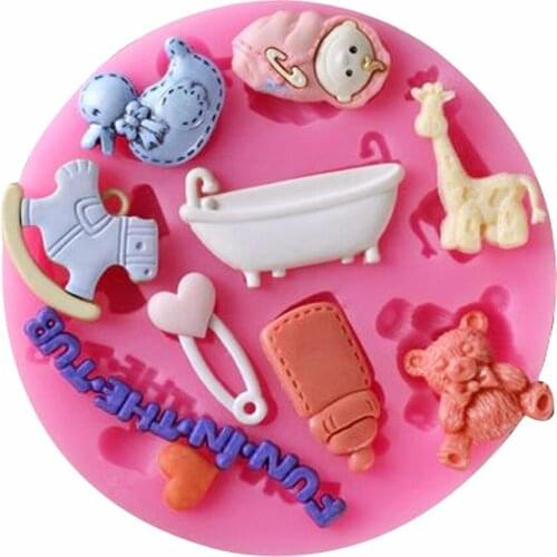 DIY Baby Shower Party Trojans Bear Bottles giraffe love Shape Fondant chocolate Silicone Molds For Cakes Decorating tools T0543