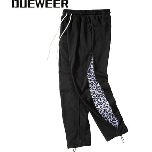 Dueweer Harajuku Streetwear Leopard Print Pants Sweatpants Men Women Double Side Zip Looped Elastic Trousers Loose Casual