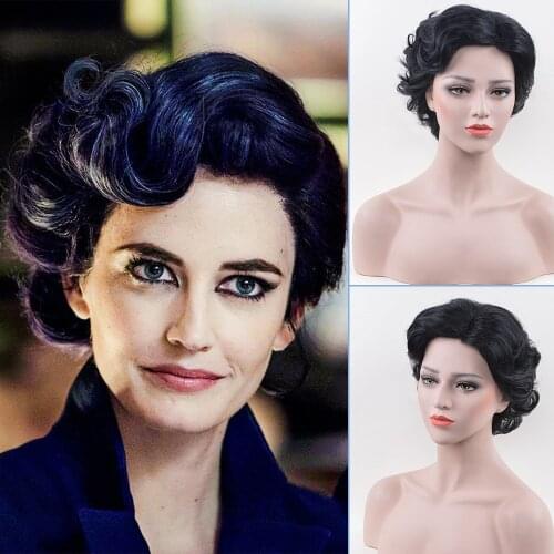 Eva Green Wig Miss Peregrines Costume Adult Ladies 1920s Vintage Short Curly Hair Womens Halloween Fancy Costume Accessories