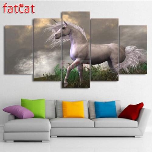 FATCAT Unicorn animal 5 Piece Diy Diamond Painting Full Square Round Drill Diamond Embroidery Sale Home Decor Gift AE1181