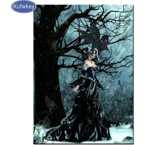 Gothic Women And Dragon Diamond Embroidery Picture Of Rhinestone 5d Diy Diamond Painting Full Square Mosaic Darkness with Lady