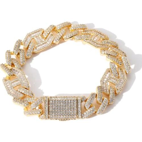 Iced Out Miami Baguette Zircon Bracelet for Men Women 2 Colors 15mm Micro Pave Zircon Bracelets Hip Hop Rock Jewelry