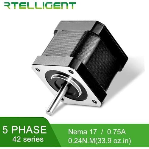 Rtelligent 0.72 Degree 5Phase Nema 17 Stepper Motor 0.24N.M 42C03 5-lead Step Motor 0.75A for CNC Kit Engraving Milling Machine