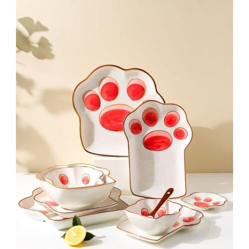 Cat Claw Shape Ceramic Plate Tableware Dessert Bowls Pink Salad Fruits Bowl Girl Creative Dish Home Dinner Plates Snack Tray