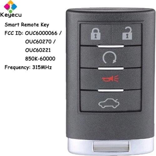 KEYECU Smart Remote Control Key With 5 Buttons 315MHz for Cadillac STS CTS DTS SRX Fob OUC6000066 OUC60270 OUC60221 850K-60000