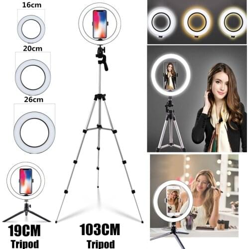16cm/20cm/26cm Ring light Dimmable Camera Photo Studio Phone Video LED Beauty Photography Ring Lamp NO/WITH 19/103cmTripod