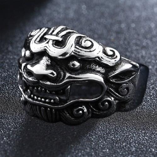 Creativity Stainless Steel Chinese Style Men Rings God Beast Kirin Amulet Ring Punk Rock Male Boyfriend Jewelry Gift Wholesale