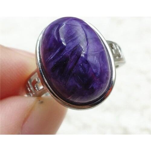Natural Purple Charoite Adjustable Gemstone Ring 16x12mm Russia 925 Sterling Silver Fashion Stone Ring AAAAAA
