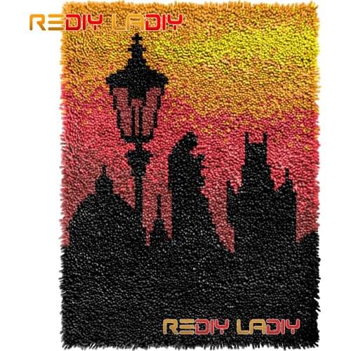 Latch Hook Rug Sunset Blessing Crocheting Tapestry Kits DIY Carpet Rug Chunky Yarn Needlework Knitted Floor Mat Hobby & Crafts