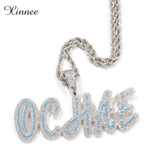 Custom Brush Cursive Double Layer Letter Pendant Bubble Iced Out Cubic Zirconia Characters Fashion Hip Hop Jewelry