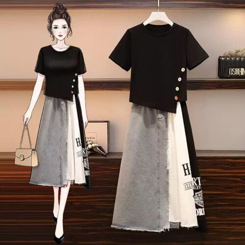 Large Size Dress Summer New Suit Fashion Fashion Age-Reducing Slimming Two-Piece Dress