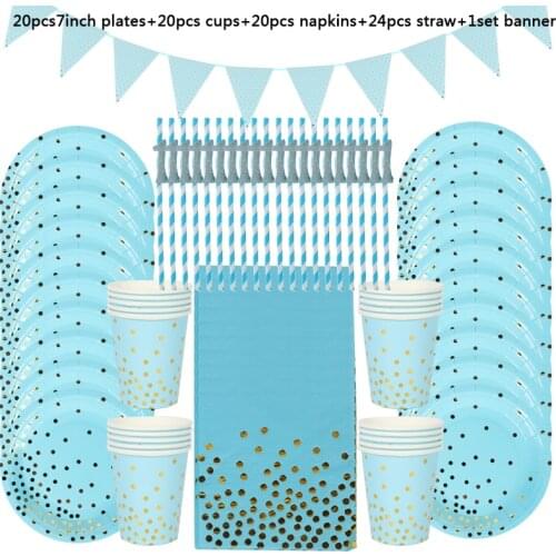 Birthday Decorations Disposable Tableware Set Paper Straws Cups Plates Banner Napkins Boy Girl Kids Adult Birthday Party Decor