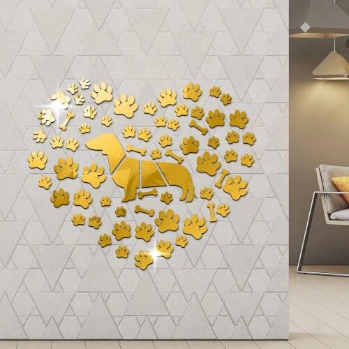 Dachshund Dog Surround by Paws Dog Bone Acrylic Mirror Effect Wall Stickers Giant Wall Art Decal Sausage Dog Handmade Home Decor