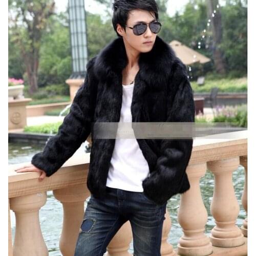2020 New Men Genuine leather Rabbit fur coat Fox collars mens Fur integrated Winter Jacket Slim winter coat man