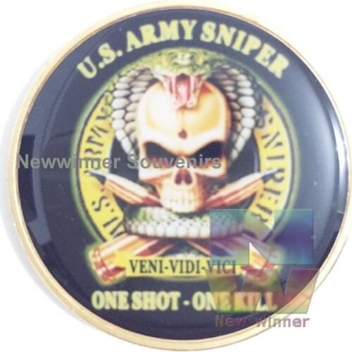 One sample United States Skull Sniper Police Military Army Die Tired USA Challenge Coins Collectible