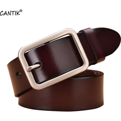 CANTIK Good Quality Design 100% Genuine Leather Belts Casual Styles Pin Buckle Clothing Accessories for Women 3.3cm Width FCA091