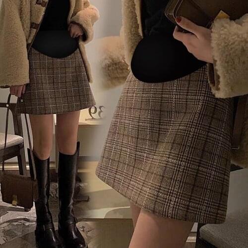 Chic Autumn Winter Plaid Maternity Skirts Adjustable Belly Pencil A Line Skirts Clothes for Pregnant Women Sexy Hot Pregnancy