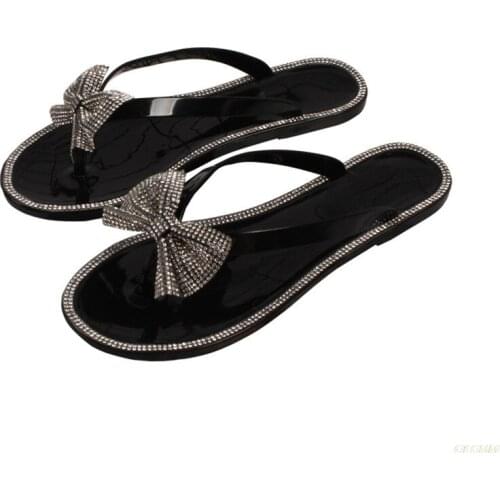 Summer Womens Shoes Bling Slides Rhinestone Flip-flops Black Slippers Fashion Beach Flip-flops