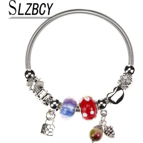 Random Color Style Heart Geometric Charm Bracelets For Women Men New Alloy Spring Stretchable Bracelet Fashion Jewelry Wholesale