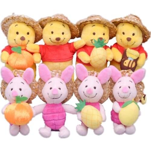 Disney Plush Toy Straw Hat Pooh Bear Piglet Pig Holding Fruit Series Cute Plush Animal Toy Plush Doll Kids Birthday Toy Gift
