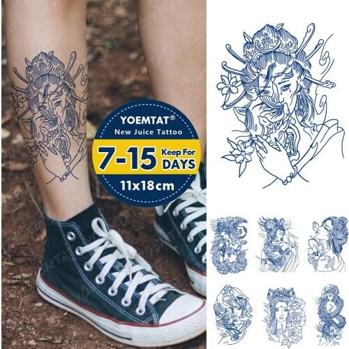 Juice Ink Lasting Waterproof Temporary Tattoo Stickers Japanese Geisha Devil Prajna Mask Flash Tattoos Woman Body Art Fake Tatto