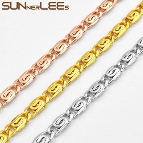 SUNNERLEES Fashion Jewelry White Rose Gold Color Necklace 4mm Snail Link Chain For Mens Womens Gift C05 N