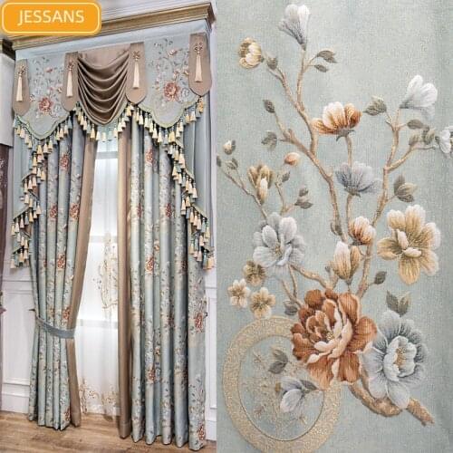 European-style High-end Jacquard Embroidered Curtains for Living Room Bedroom Custom Valanace Window Screen Finished Products
